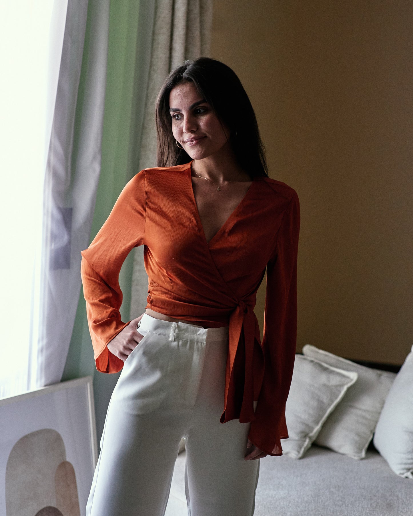 Flared Wrap Top Orange