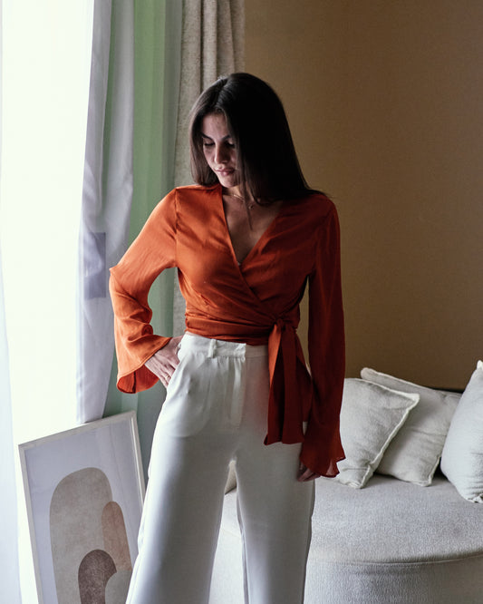 Flared Wrap Top Orange